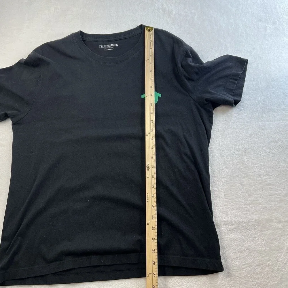 True Religion XL T-Shirt Buddha‎ Logo Graphic Seal Short Sleeve Tee Cotton Black